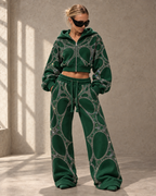 Felpa corta con cappuccio e strass Sculpted Web — Verde smeraldo