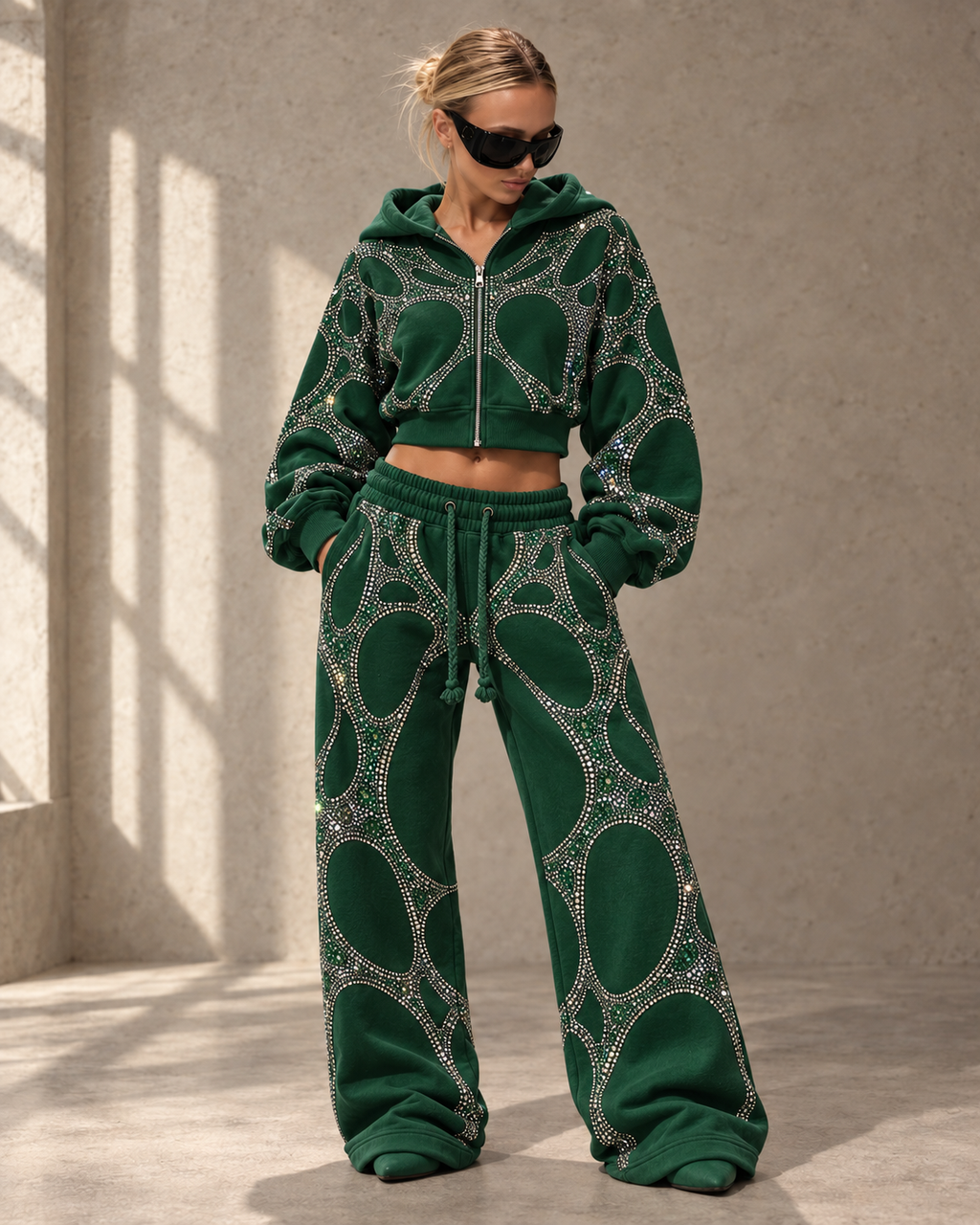 Pantaloni della tuta con strass Sculpted Web — Verde smeraldo