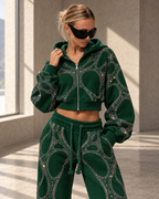 Sculpted Web Strass-Jogginghose — Smaragdgrün
