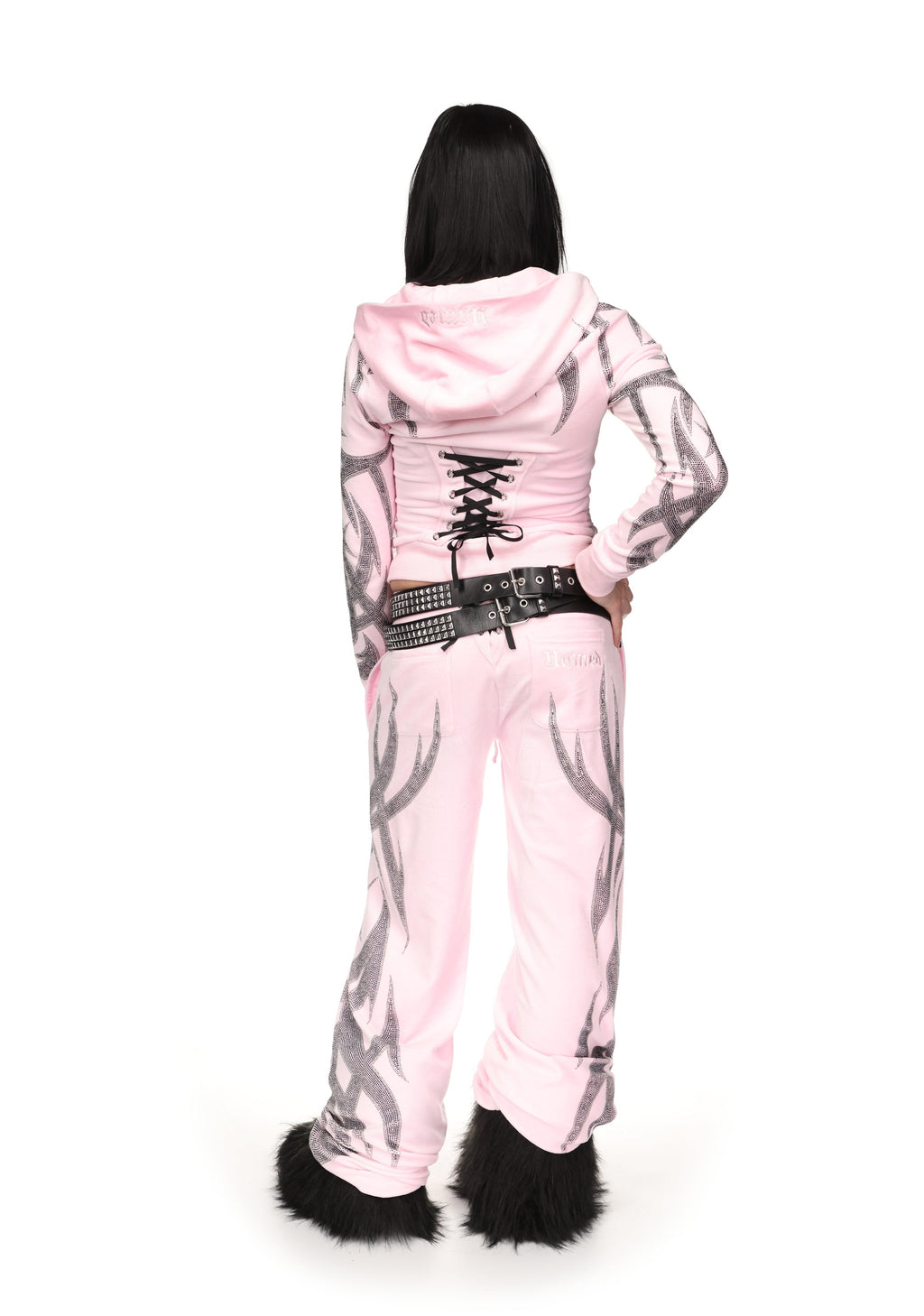 Felpa con cappuccio in velour con strass SIGNAL ROSA BABY