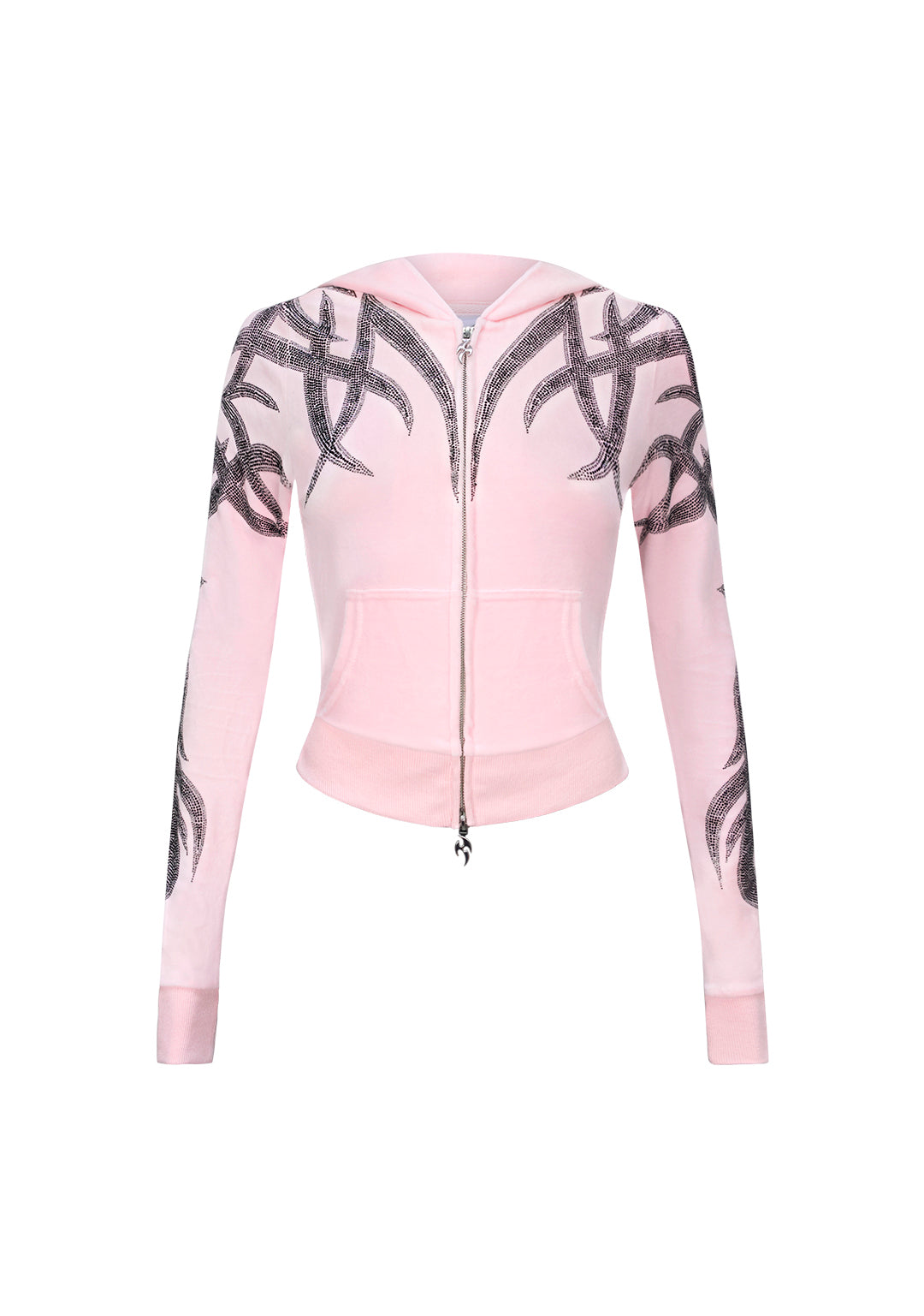 Felpa con cappuccio in velour con strass SIGNAL ROSA BABY