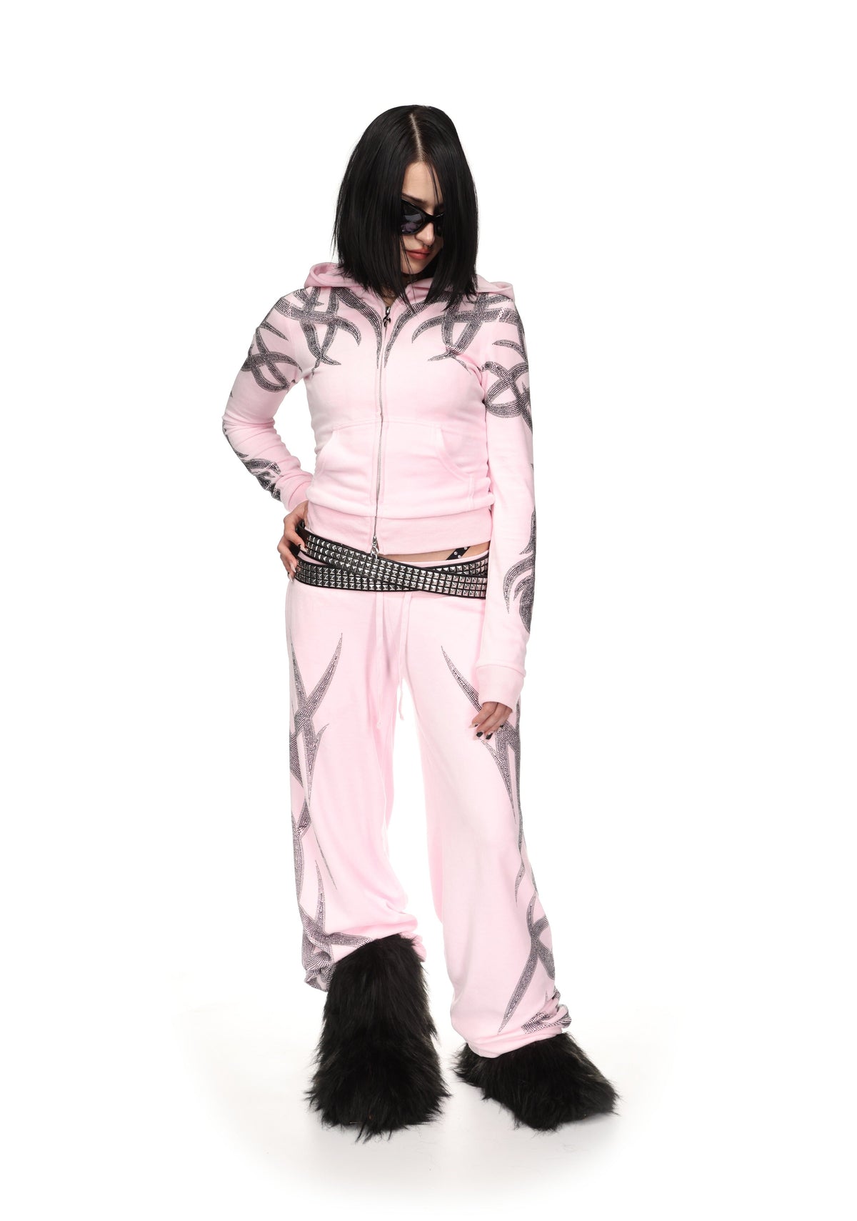 Pantaloni della tuta in velour con strass SIGNAL ROSA BABY