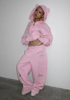 STITCH TEDDY ZIP HOODIE BABY PINK