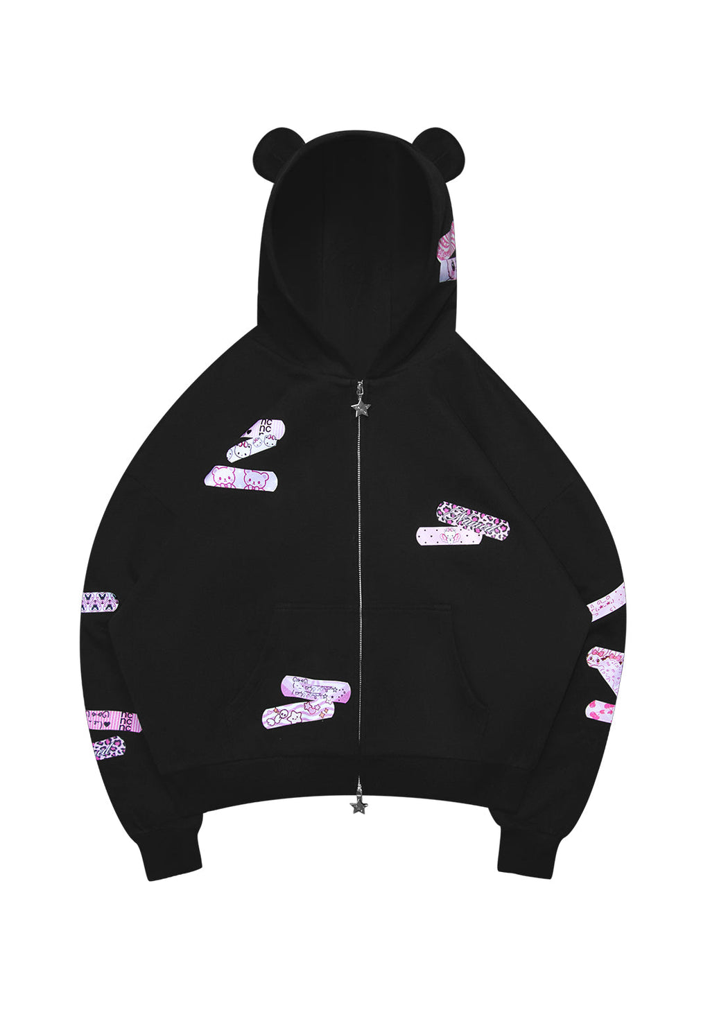 FELPA CON CAPPUCCIO TEDDY STITCH CON ZIP, NERA