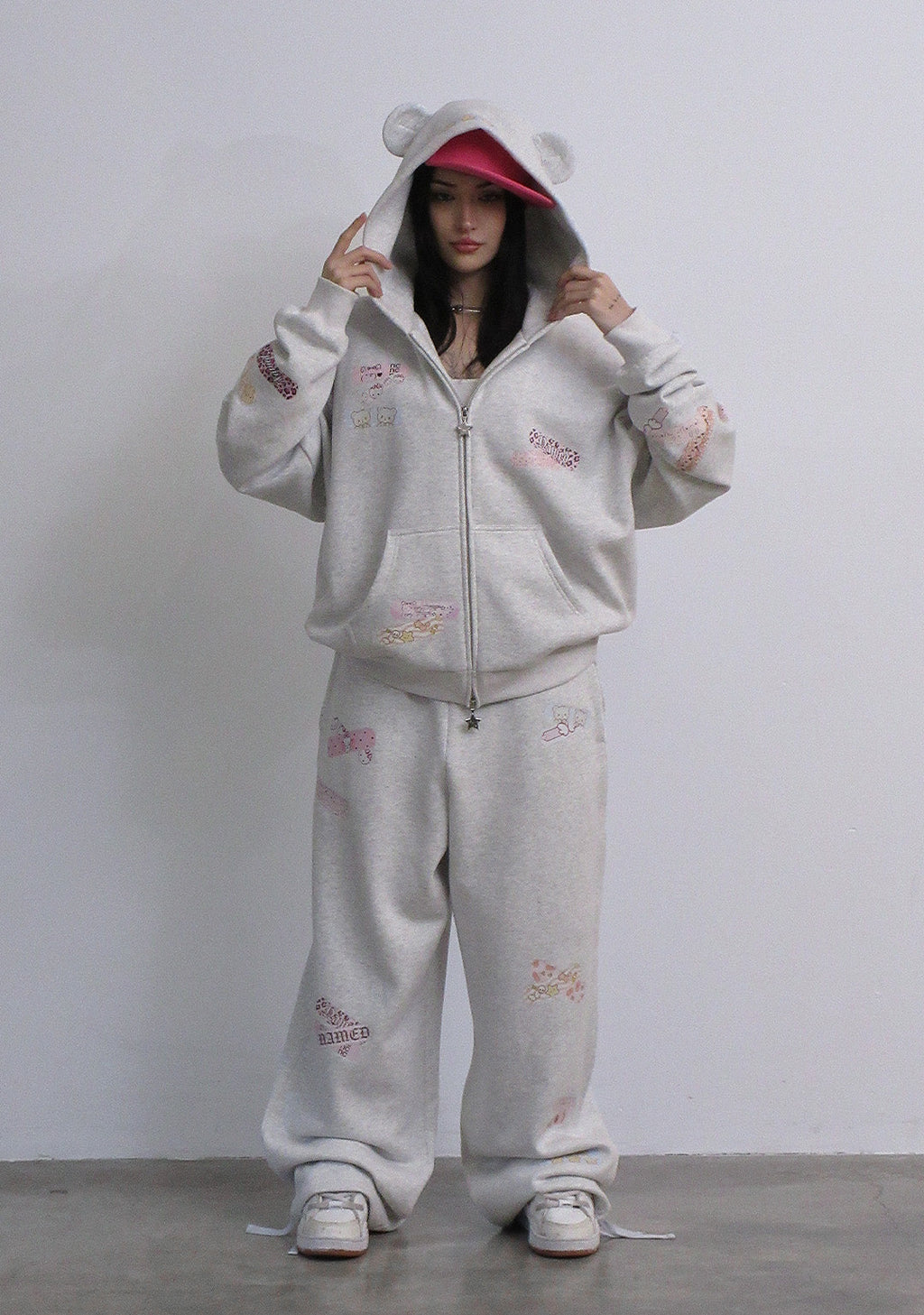 STITCH TEDDY ZIP-HOODIE WEISS MARLIERT