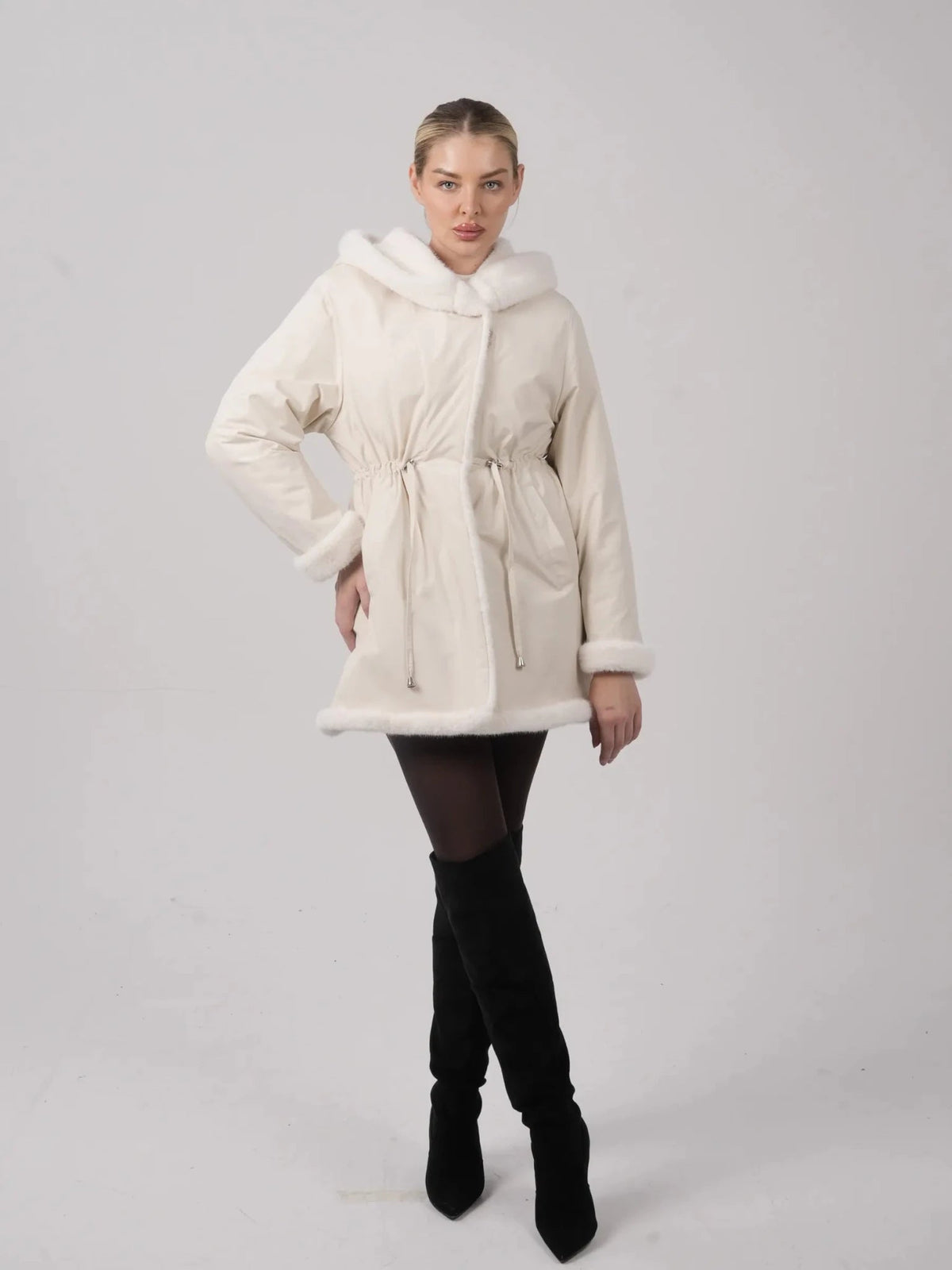 Faux Fur Lined Mid Length Rain Coat
