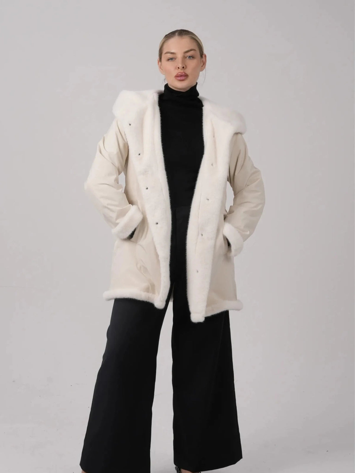 Faux Fur Lined Mid Length Rain Coat