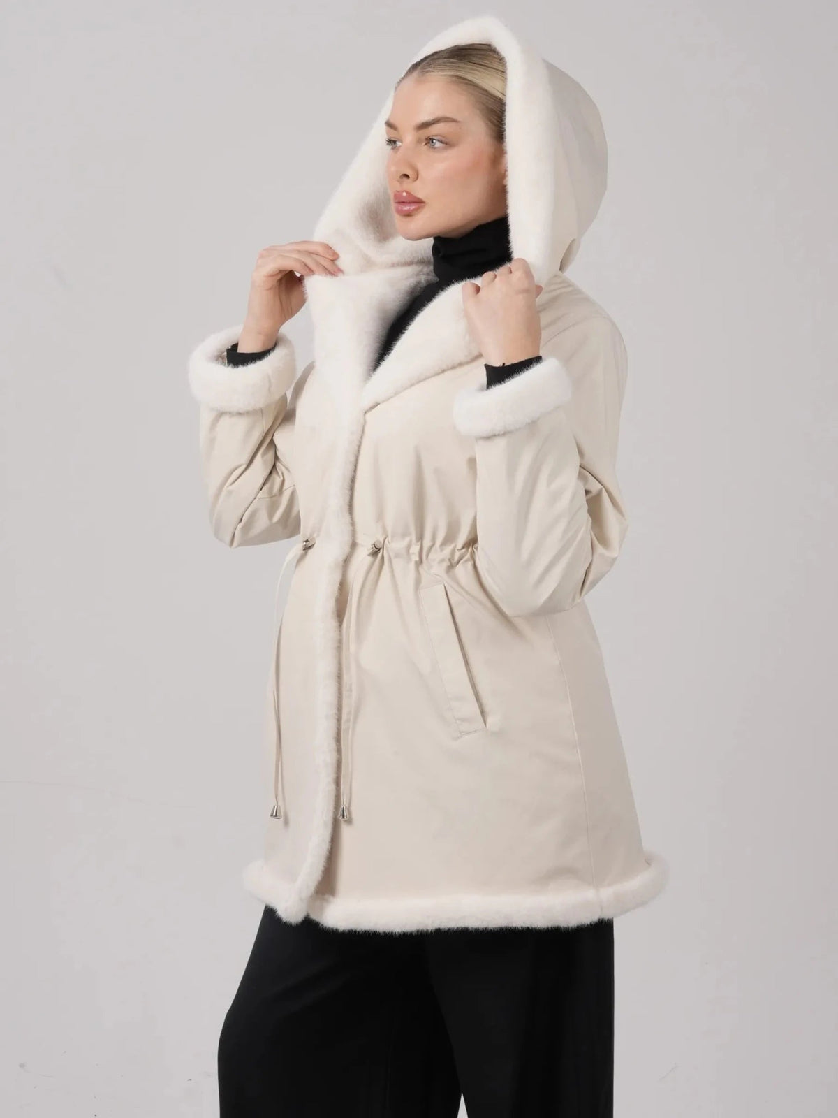 Faux Fur Lined Mid Length Rain Coat