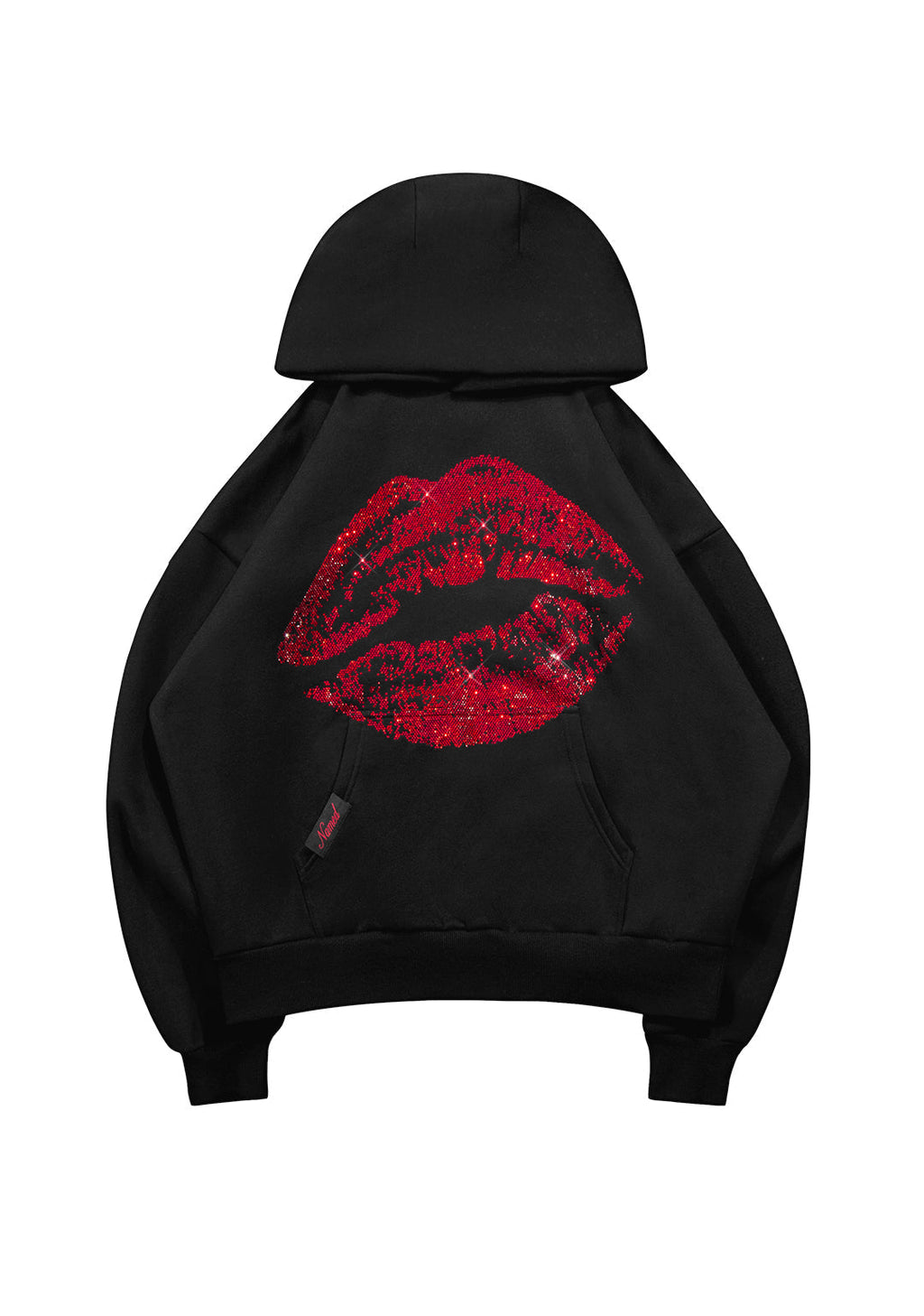 TEASE RHINESTONE KISS KAPUZENPULLOVER SCHWARZ