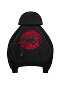 TEASE RHINESTONE KISS KAPUZENPULLOVER SCHWARZ