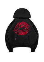 TEASE RHINESTONE KISS PULLOVER HOODIE BLACK