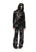 SUDADERA CON CAPUCHA DE VELOUR Y PEDRERÍA THORN NEGRA