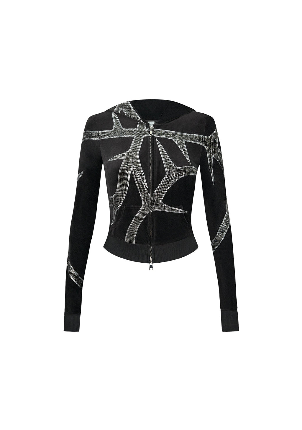 SUDADERA CON CAPUCHA DE VELOUR Y PEDRERÍA THORN NEGRA