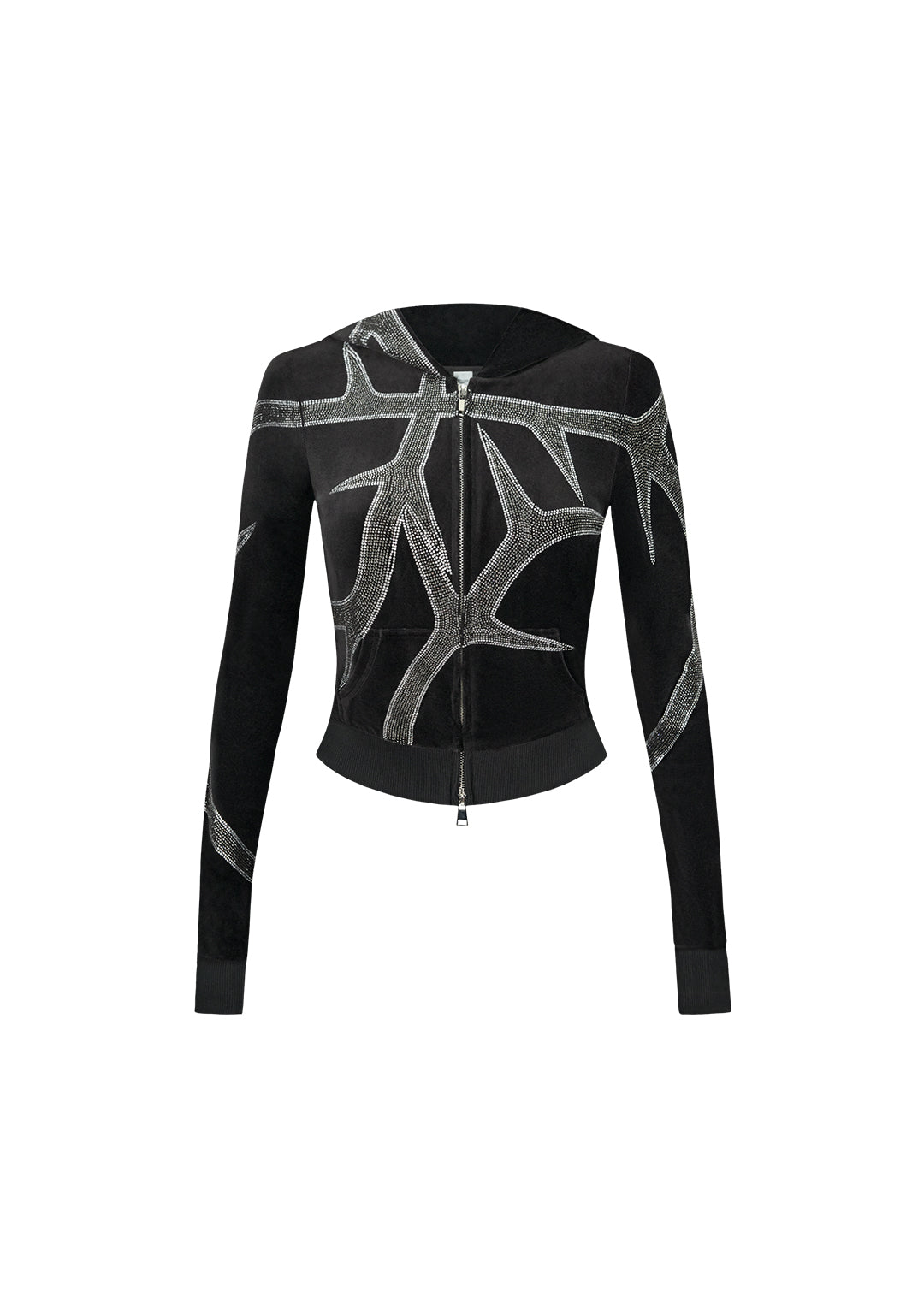 SUDADERA CON CAPUCHA DE VELOUR Y PEDRERÍA THORN NEGRA