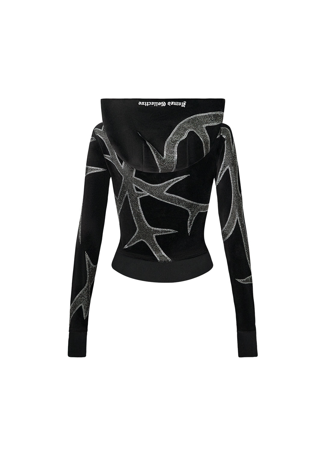 SUDADERA CON CAPUCHA DE VELOUR Y PEDRERÍA THORN NEGRA