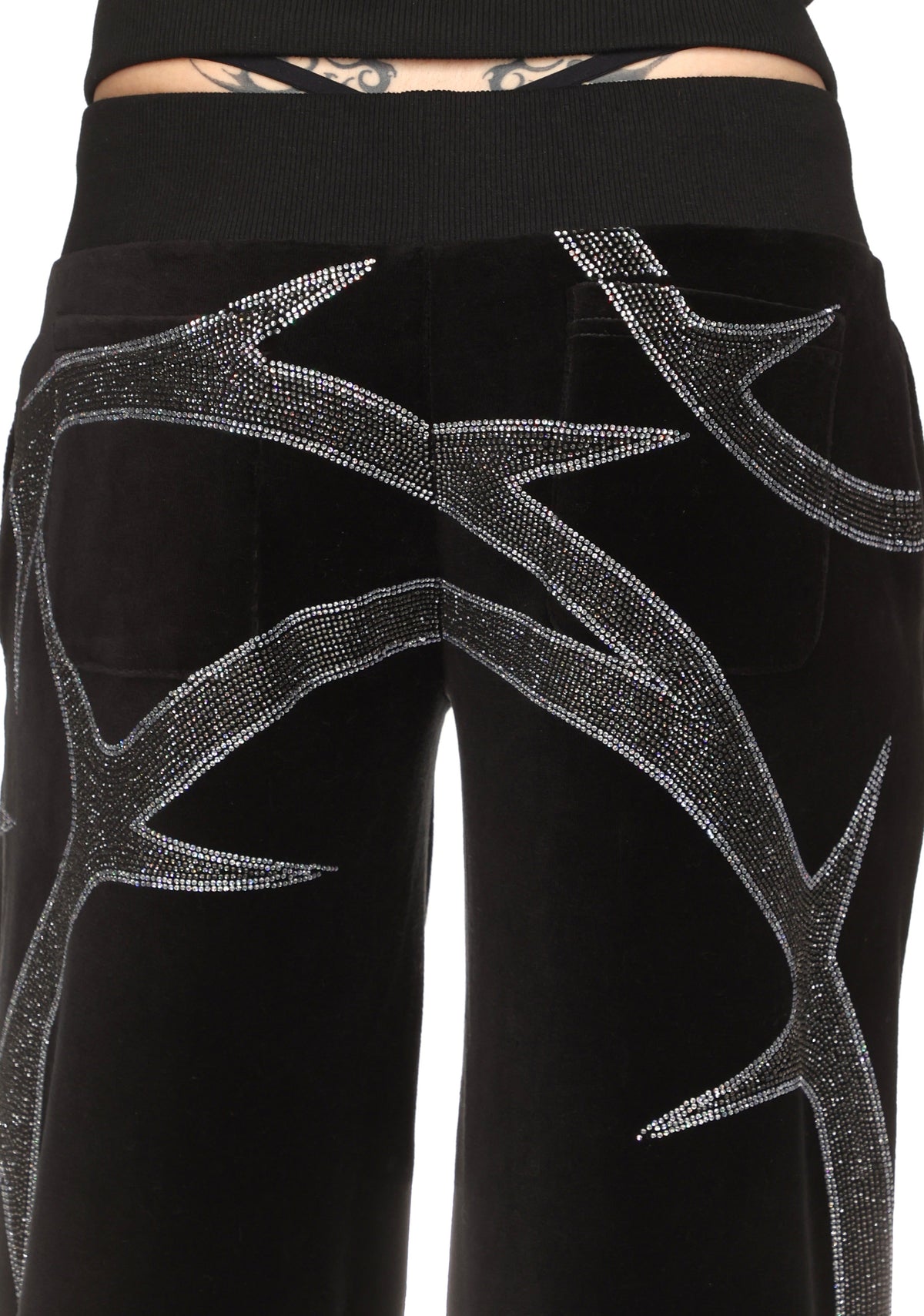 THORN RHINESTONE VELOUR SWEATPANTS BLACK