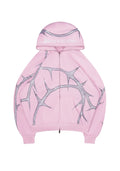 Felpa con cappuccio THORN con strass e zip, rosa cipria