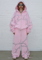 THORN RHINESTONE ZIP HOODIE BABY PINK