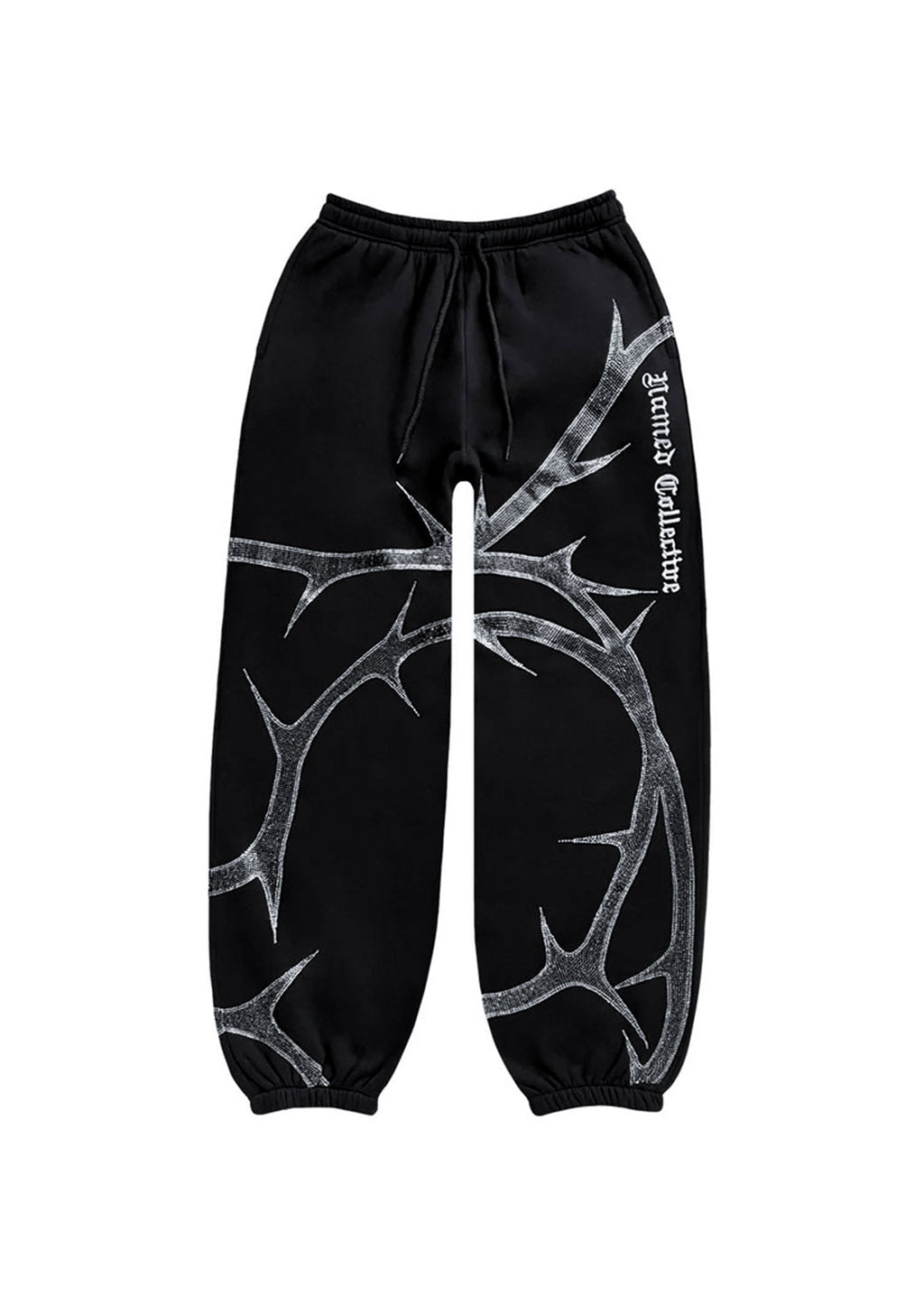PANTALON DE JOGGING NOIR À STRASS MOTIF ÉPINE