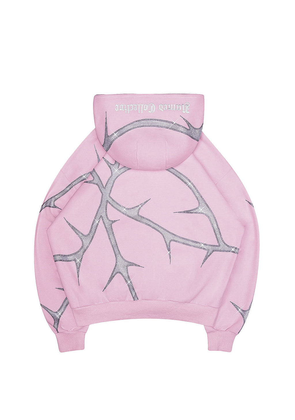 Felpa con cappuccio THORN con strass e zip, rosa cipria