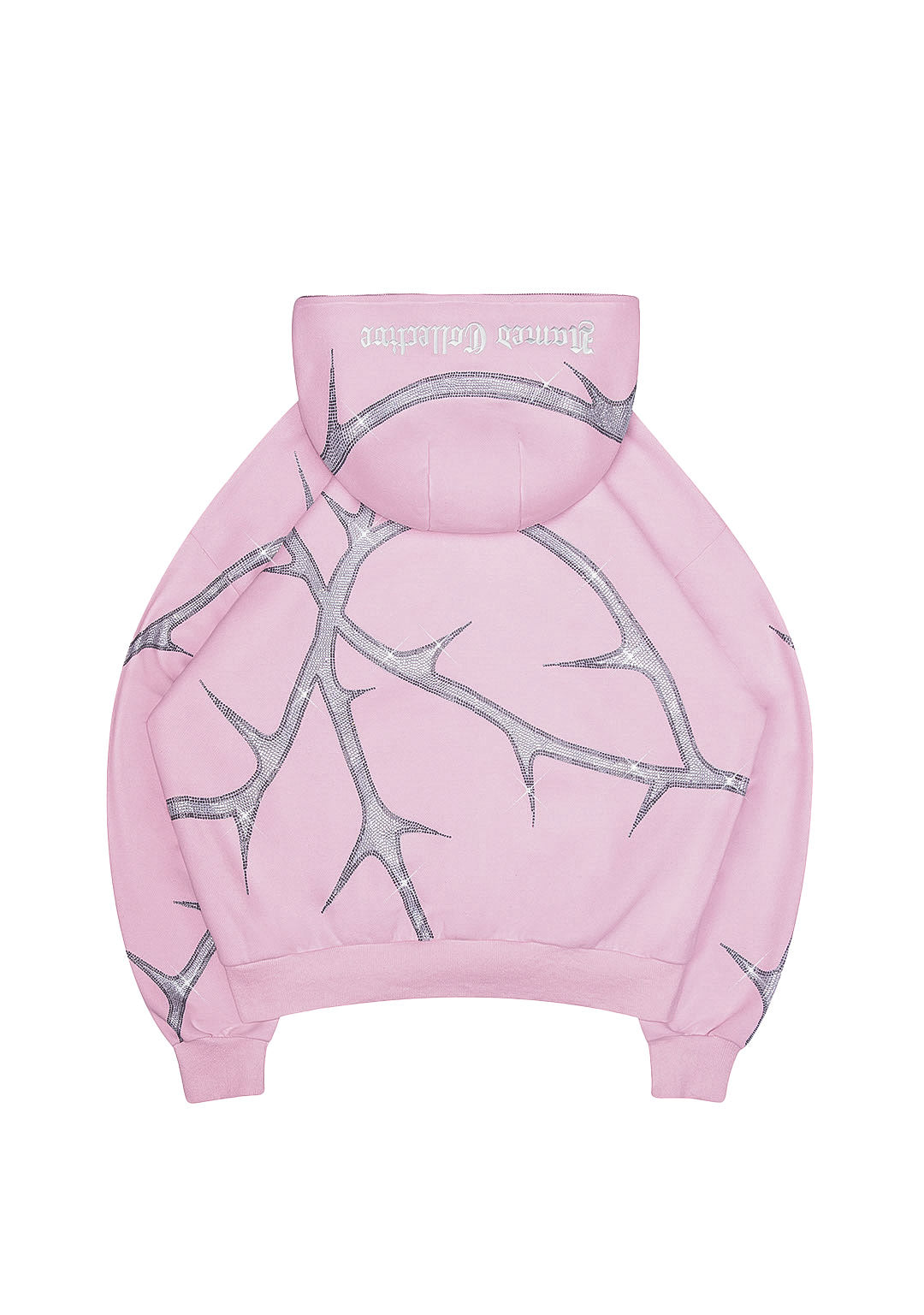 Felpa con cappuccio THORN con strass e zip, rosa cipria