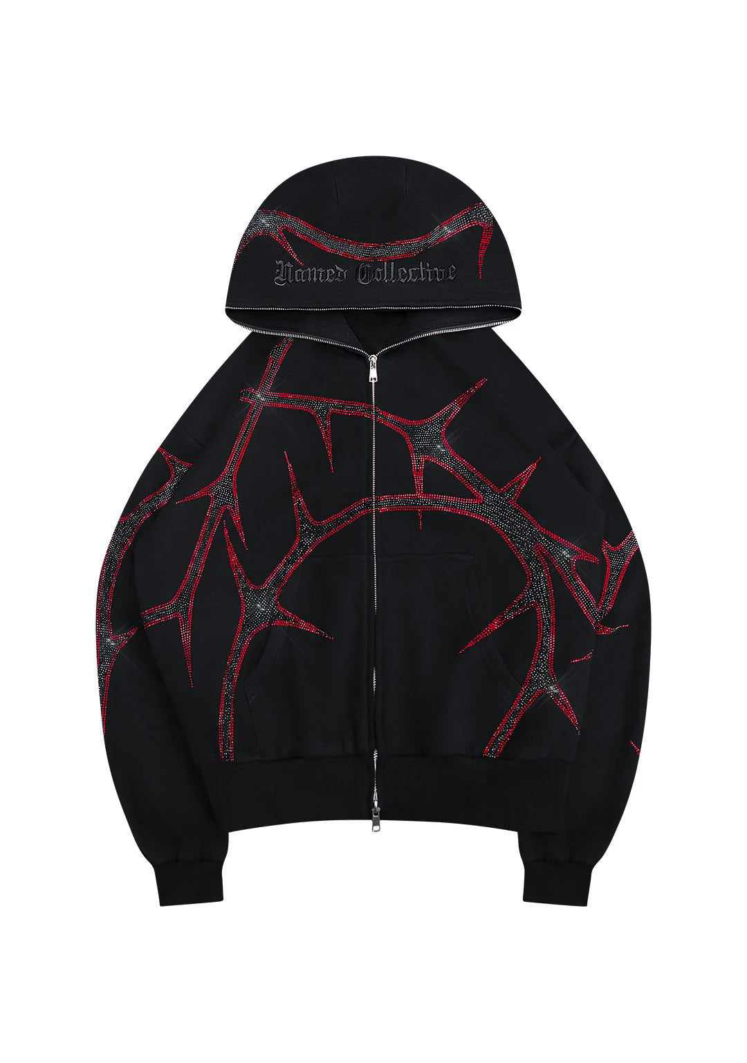 THORN-ritshoodie met strassteentjes ZWART EN ROOD