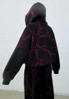 THORN RHINESTONE ZIP HOODIE BLACK AND RED