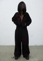 THORN RHINESTONE ZIP HOODIE BLACK AND RED