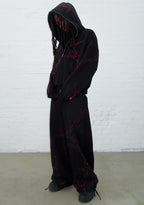 THORN RHINESTONE ZIP HOODIE BLACK AND RED