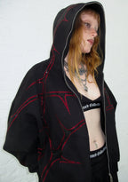 THORN RHINESTONE ZIP HOODIE BLACK AND RED