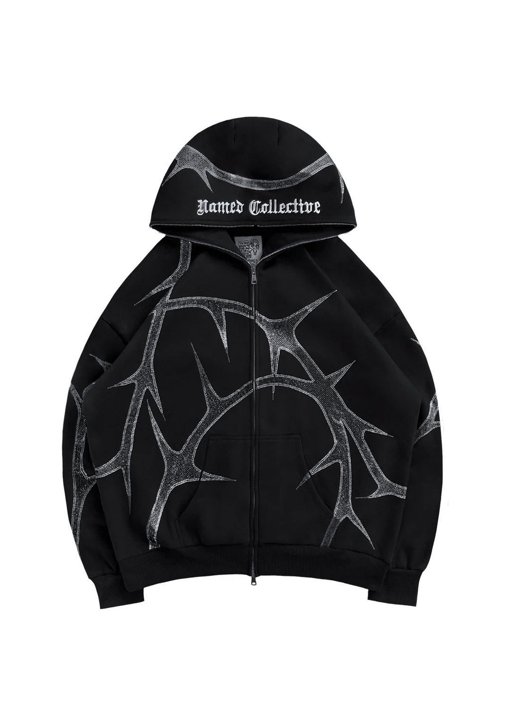 SWEAT À CAPUCHE ZIPPÉ À STRASS THORN NOIR