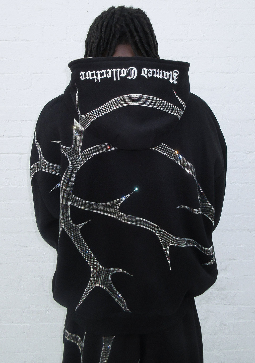 SWEAT À CAPUCHE ZIPPÉ À STRASS THORN NOIR