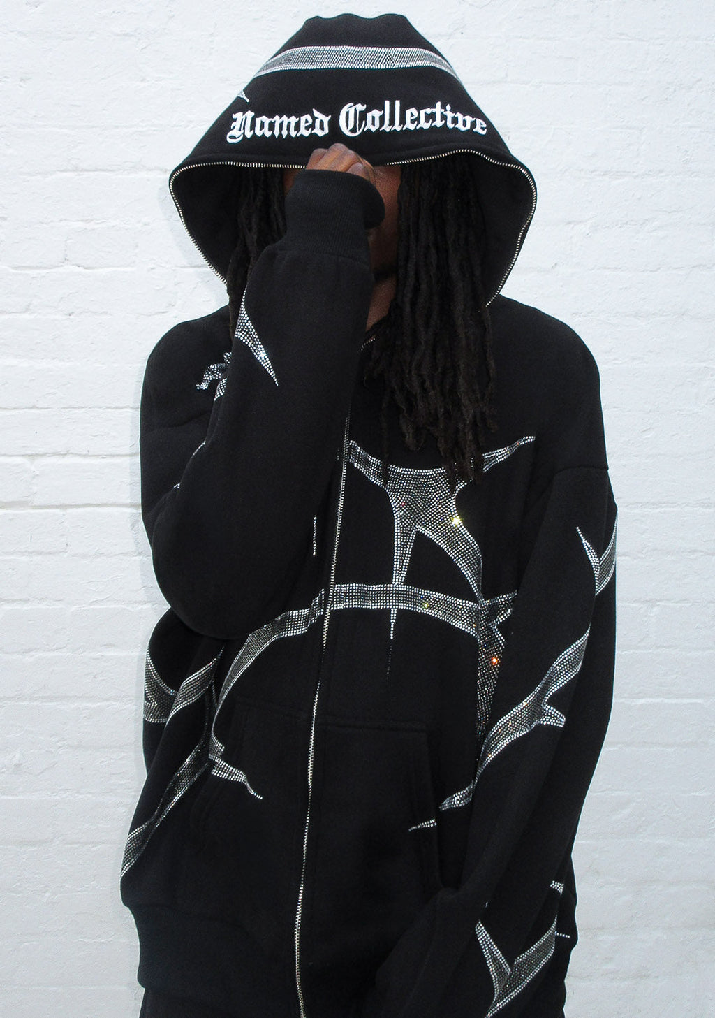 SWEAT À CAPUCHE ZIPPÉ À STRASS THORN NOIR