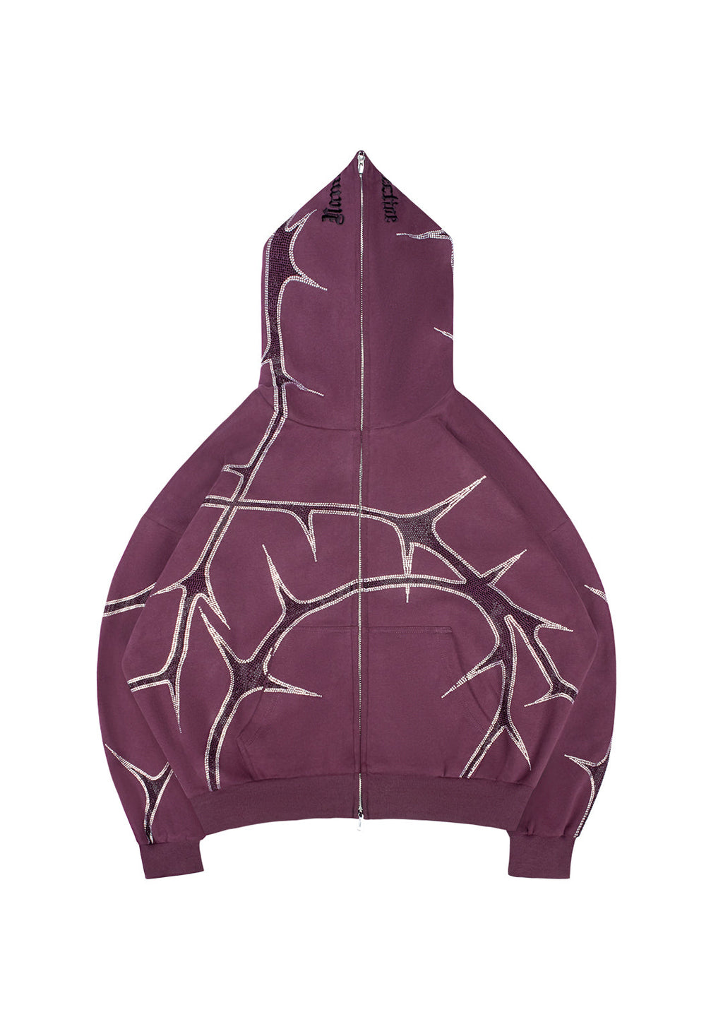 THORN STUDDED ZIP HOODIE CIEMNOFIOLETOWY