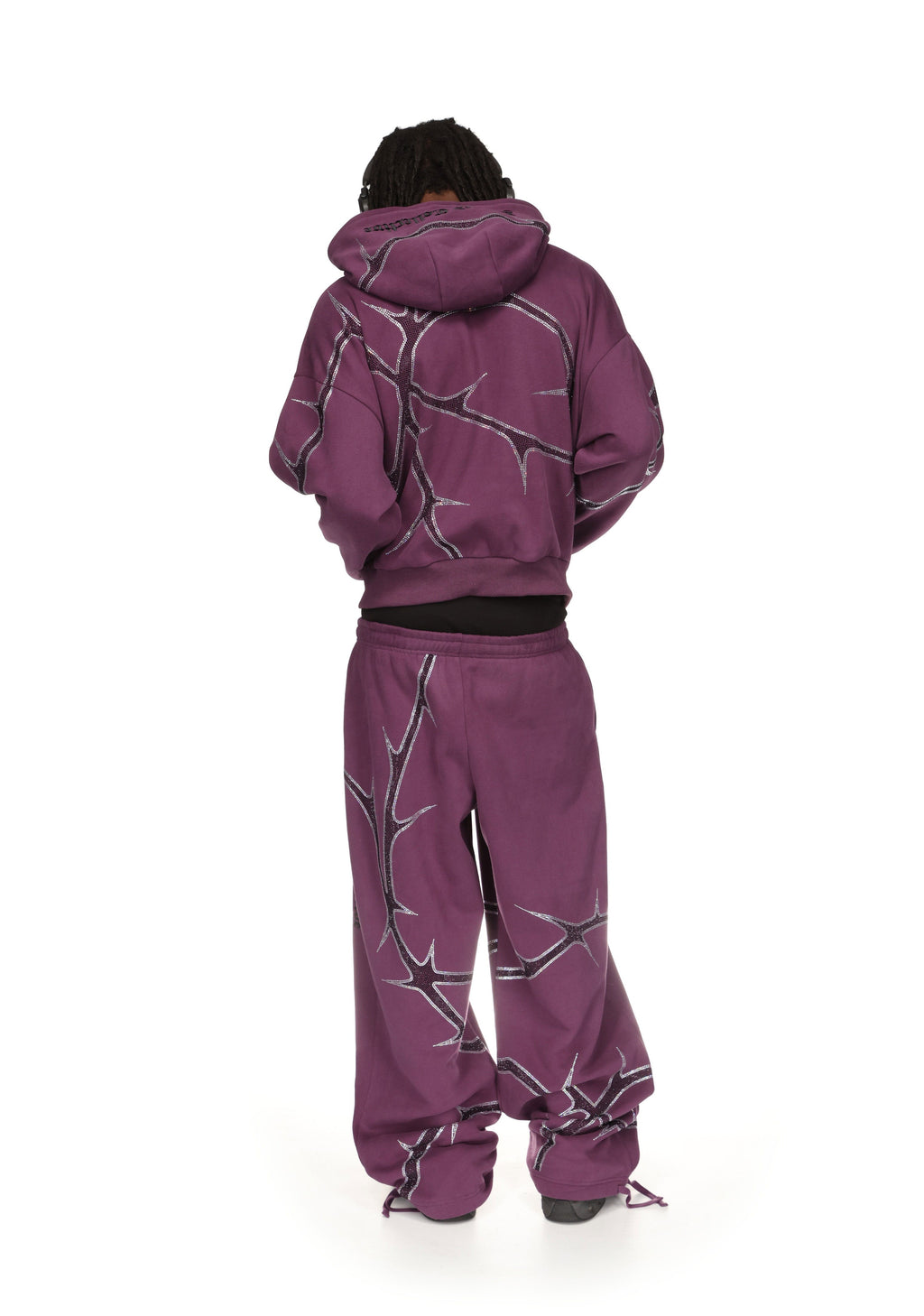 THORN STUDDED ZIP HOODIE CIEMNOFIOLETOWY