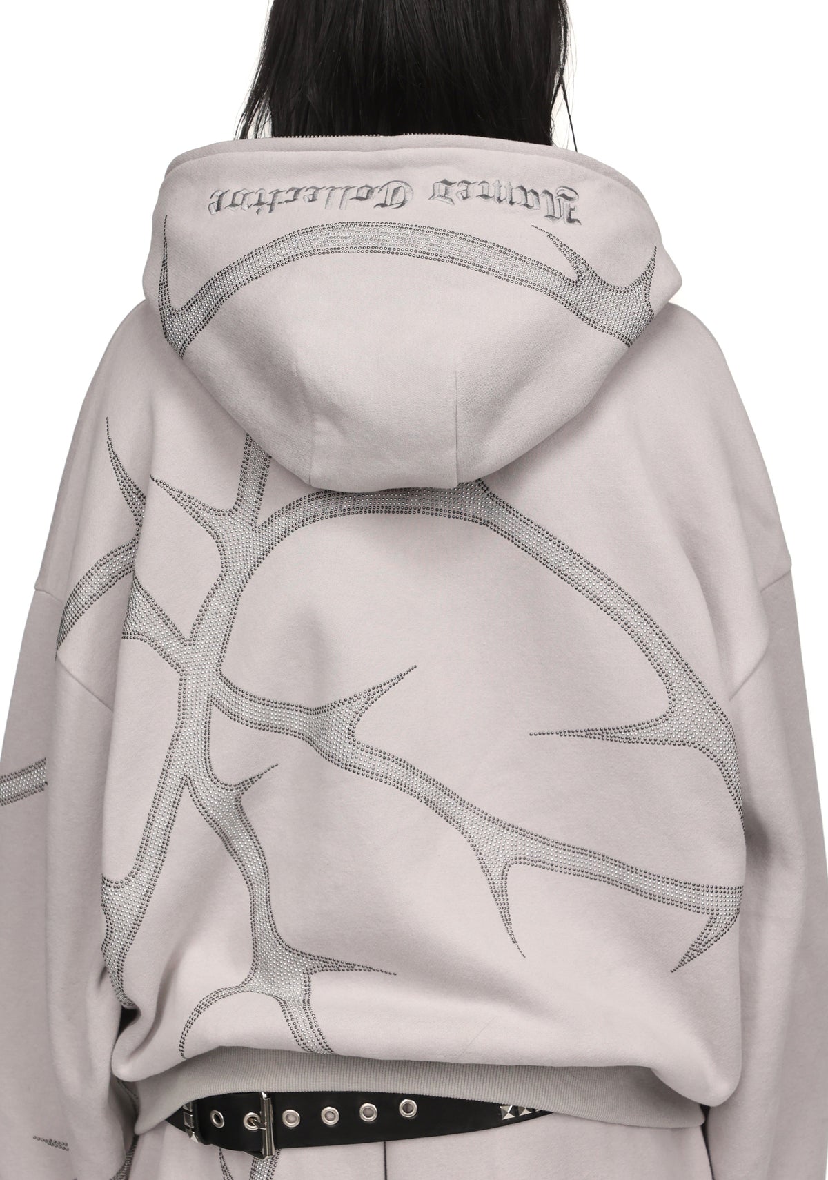 THORN STUDDED ZIP HOODIE SMOKE GREY