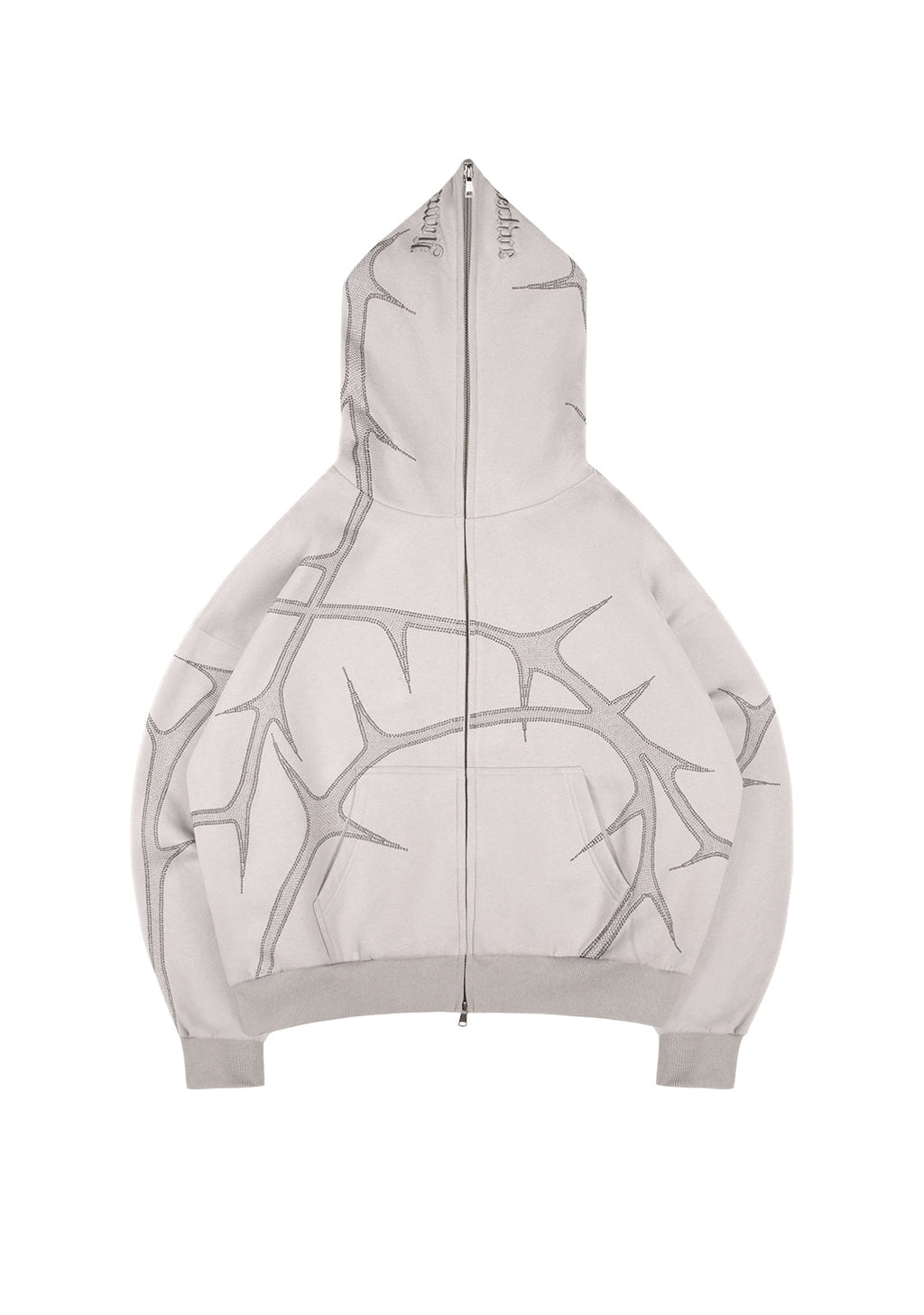 THORN STUDDED ZIP HOODIE SMOKE GREY