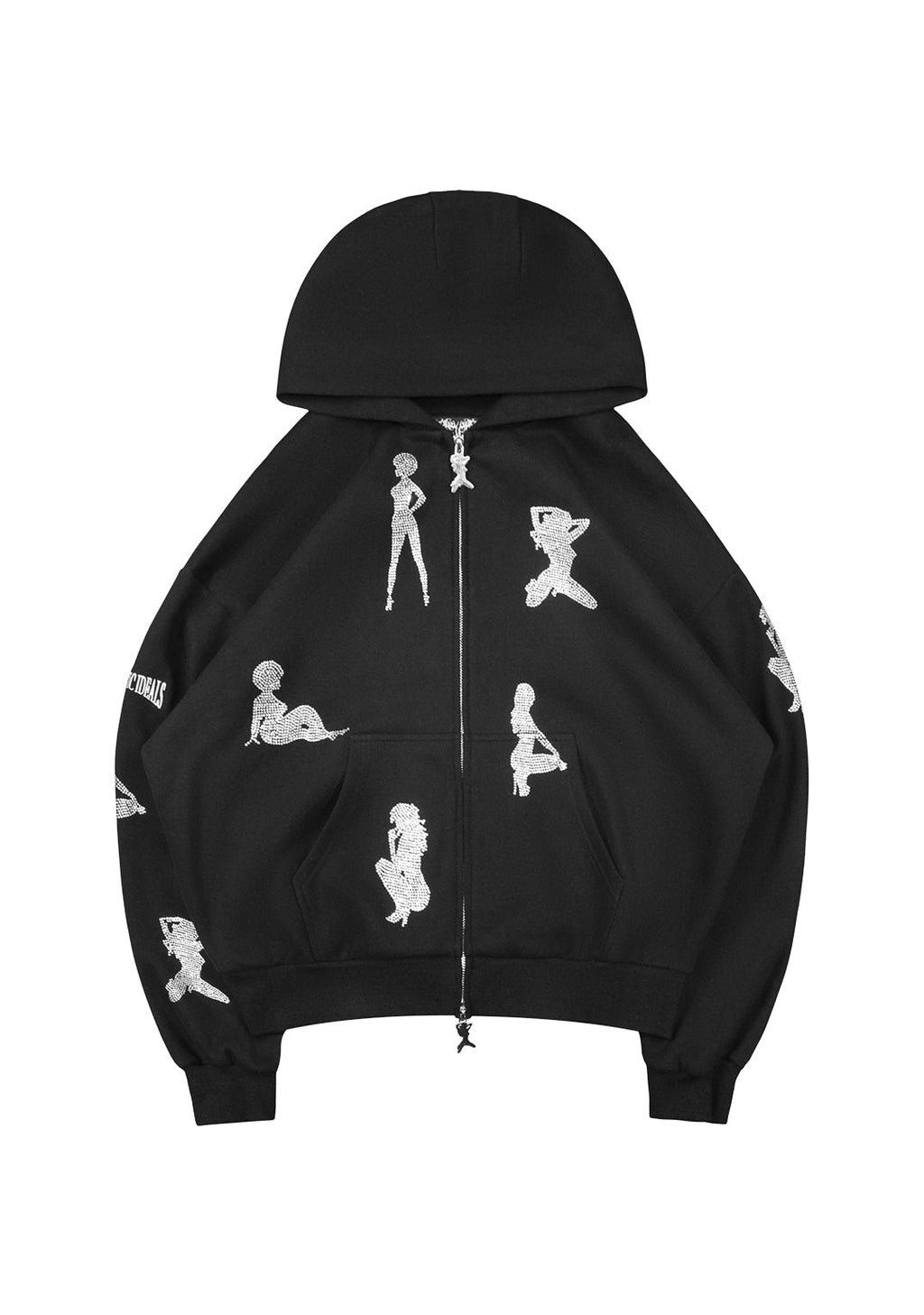 UNREALISTIC IDEALS RHINESTONE ZIP HOODIE BLACK