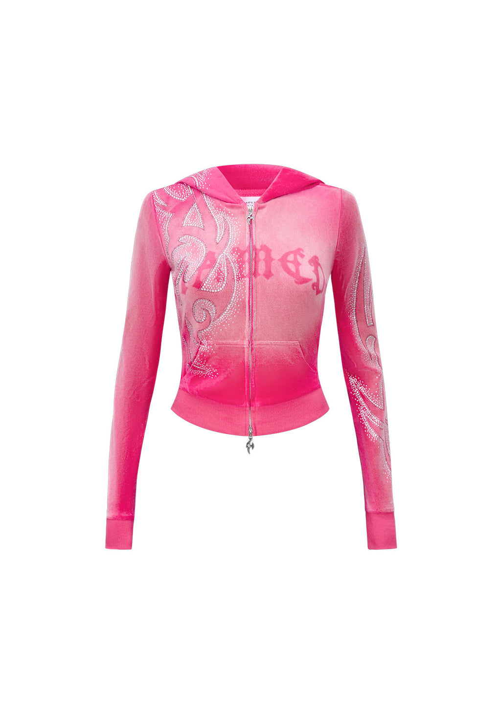 Sudadera con capucha de terciopelo con pedrería VISION, rosa intenso desgastado