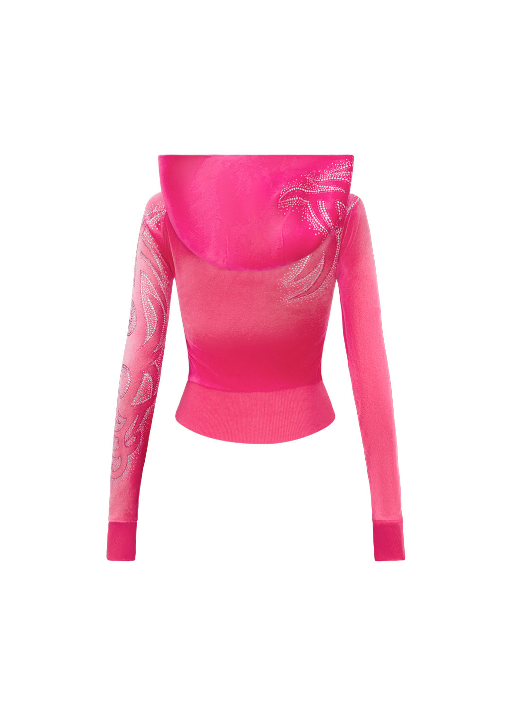 Sudadera con capucha de terciopelo con pedrería VISION, rosa intenso desgastado