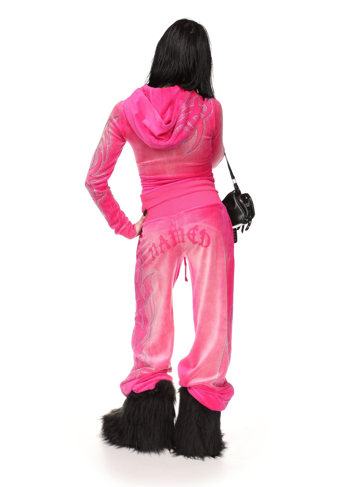 Pantaloni della tuta in velluto con strass VISION rosa acceso slavato