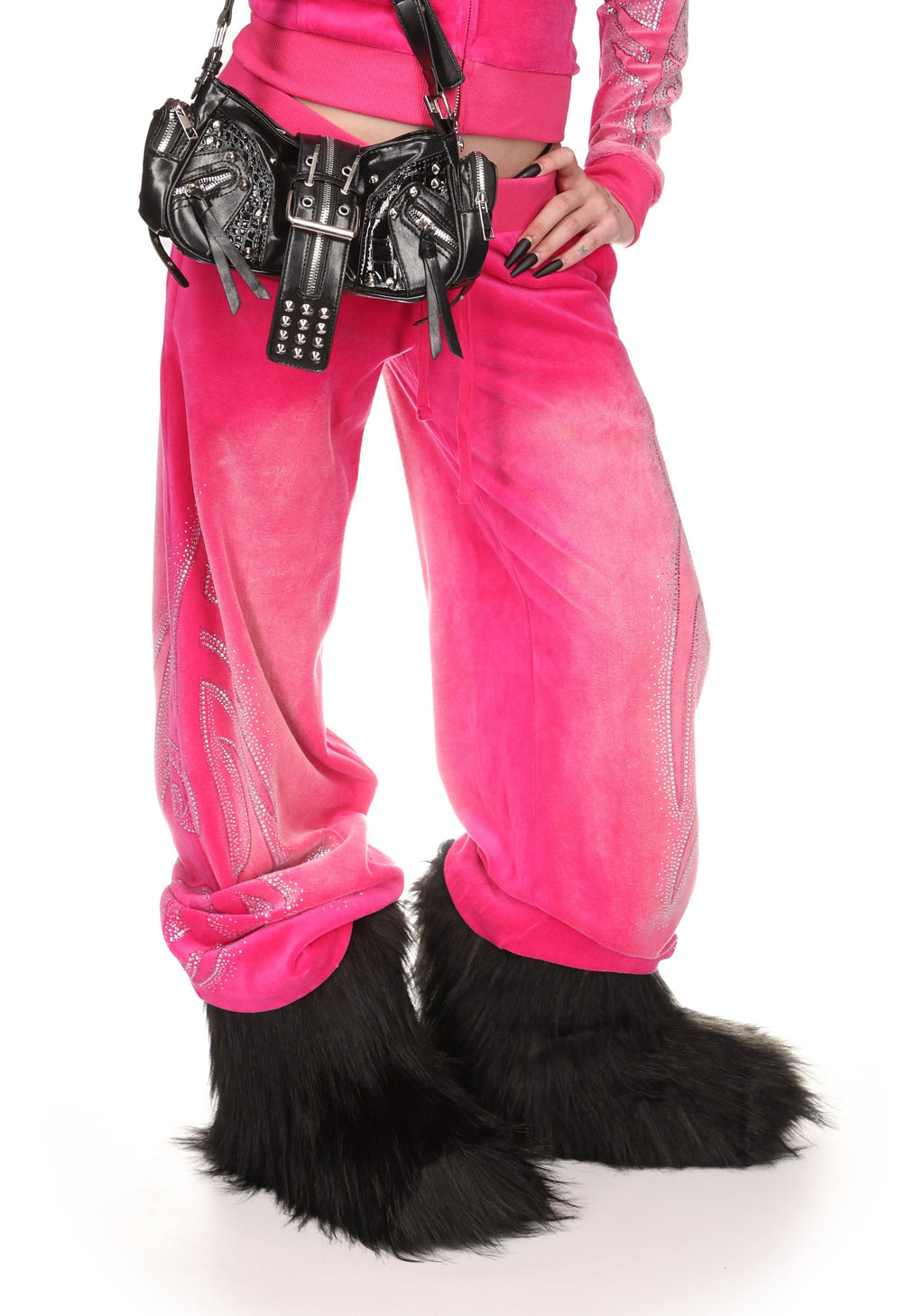 Pantaloni della tuta in velluto con strass VISION rosa acceso slavato
