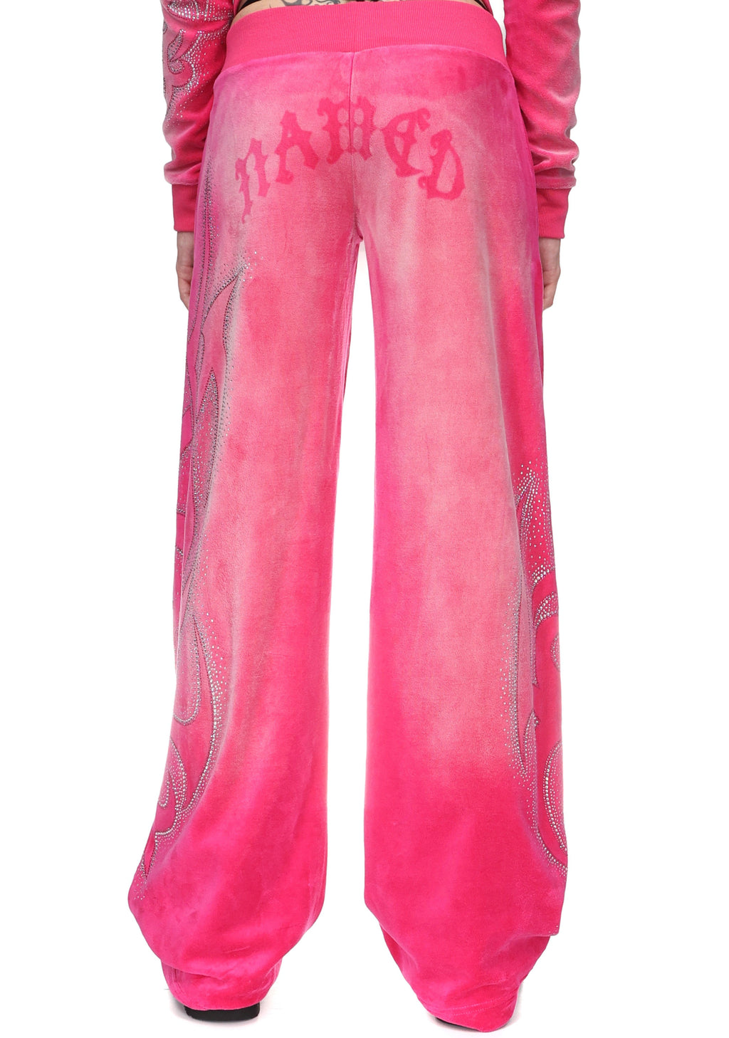 Pantaloni della tuta in velluto con strass VISION rosa acceso slavato