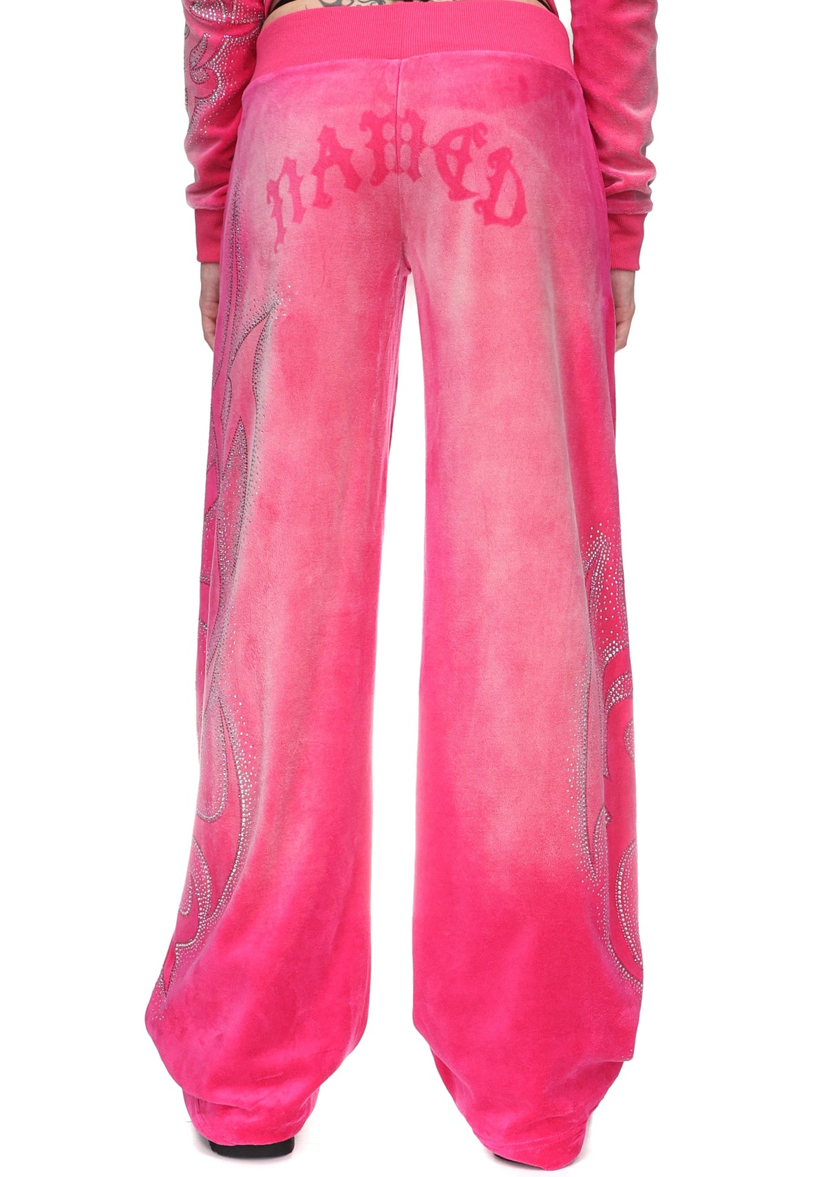Pantaloni della tuta in velluto con strass VISION rosa acceso slavato