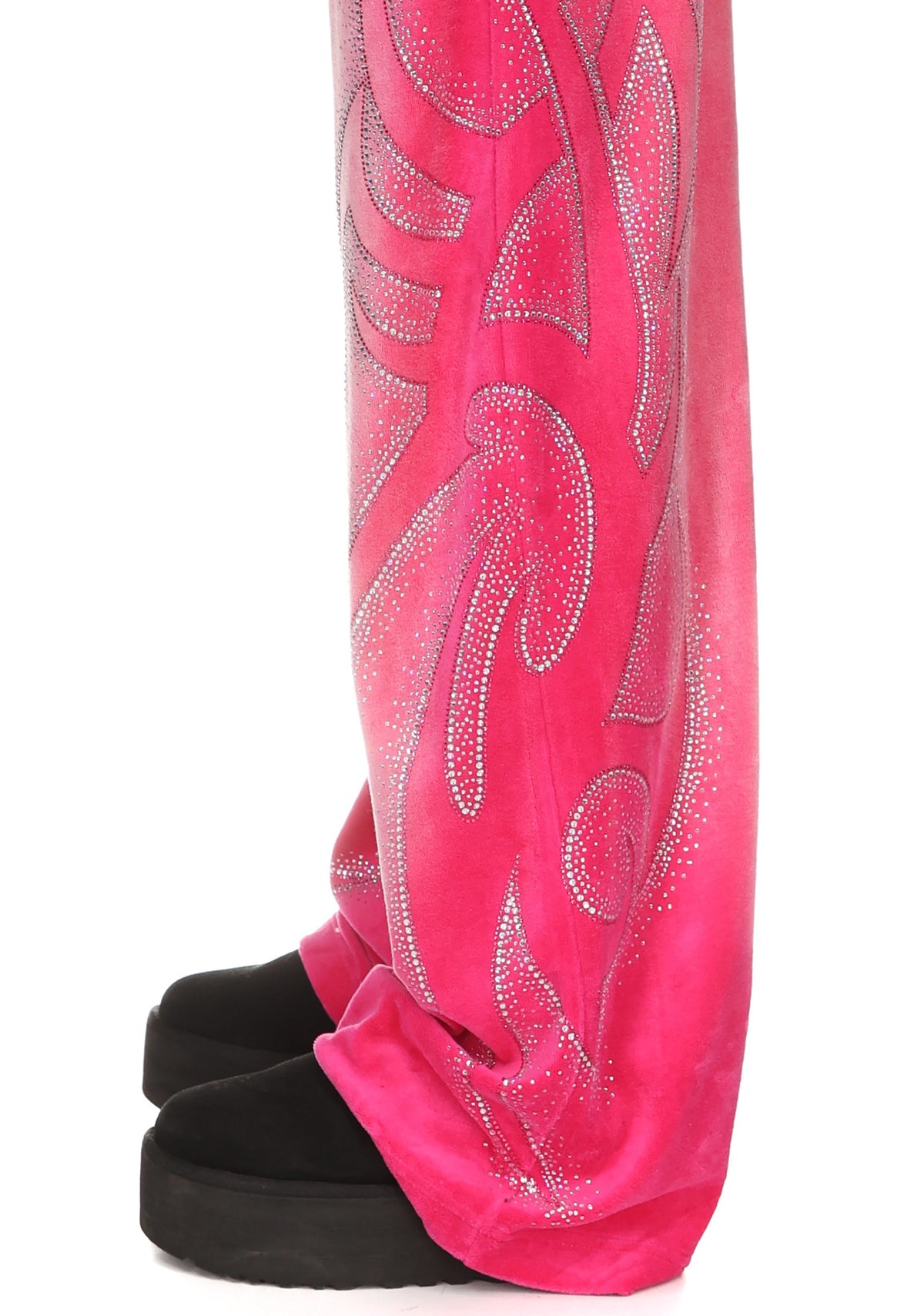 Pantaloni della tuta in velluto con strass VISION rosa acceso slavato