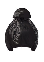 VISION RHINESTONE ZIP HOODIE WASHED BLACK