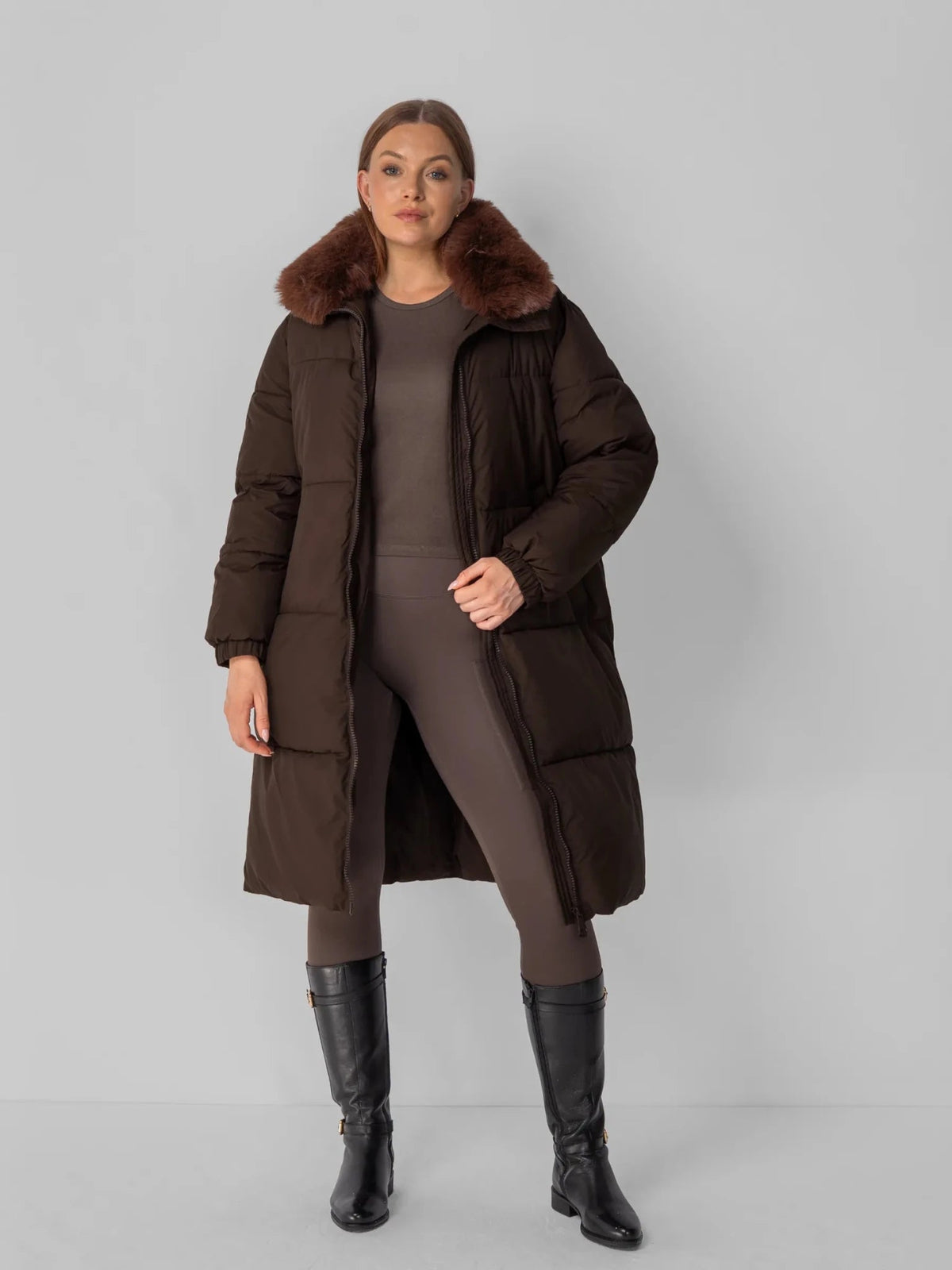 Faux Fur Collar Long Puffer Jacket