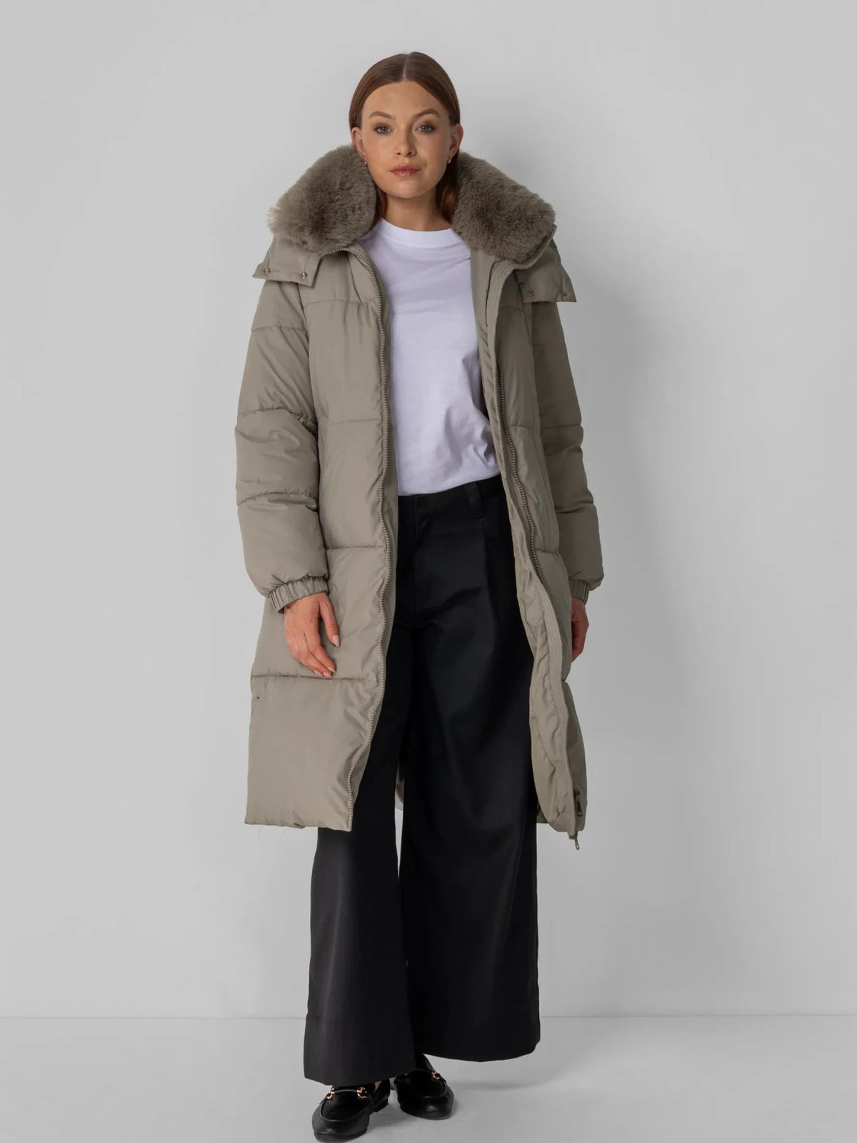 Faux Fur Collar Long Puffer Jacket