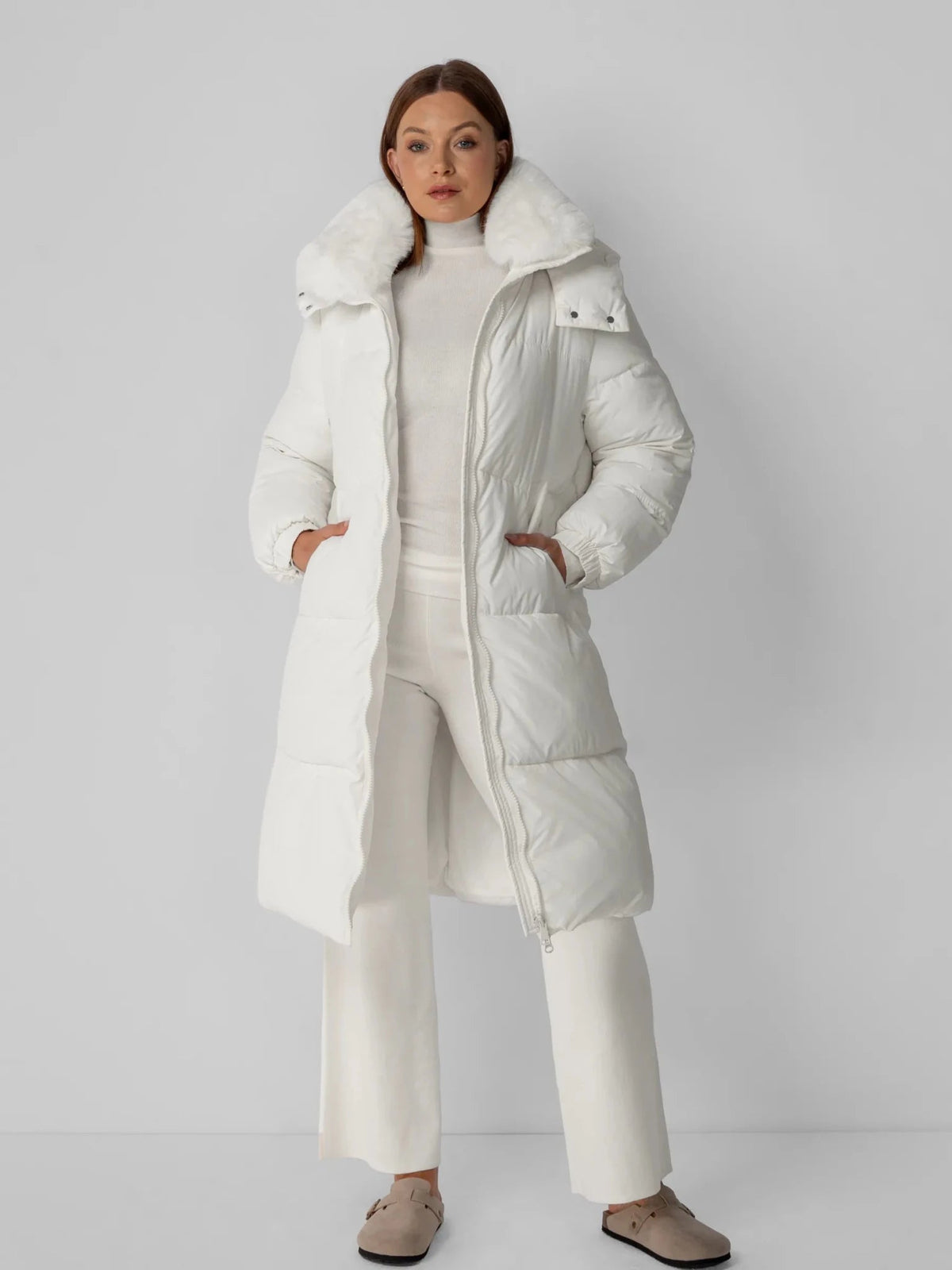 Faux Fur Collar Long Puffer Jacket