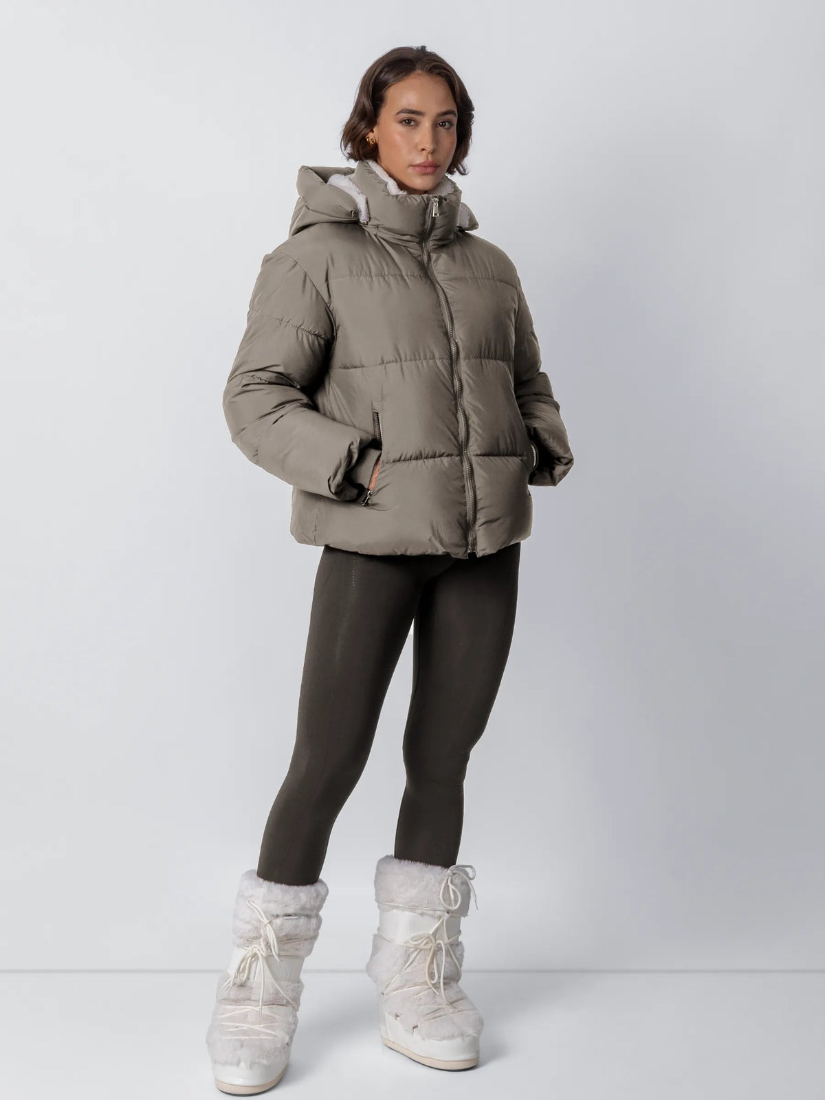 Faux Fur Lined Detachable Hooded Short Puffer Jacket